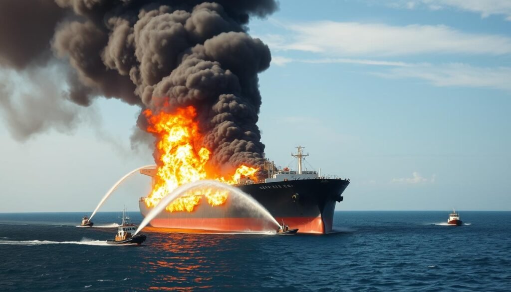 Kapal Tanker Terbakar di Perairan Balikpapan, Tim Pemadam Dikerahkan