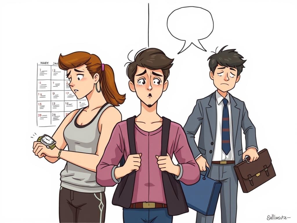 Ilustrasi tantangan orang sibuk dalam berolahraga Ilustrasi tantangan orang sibuk dalam berolahraga