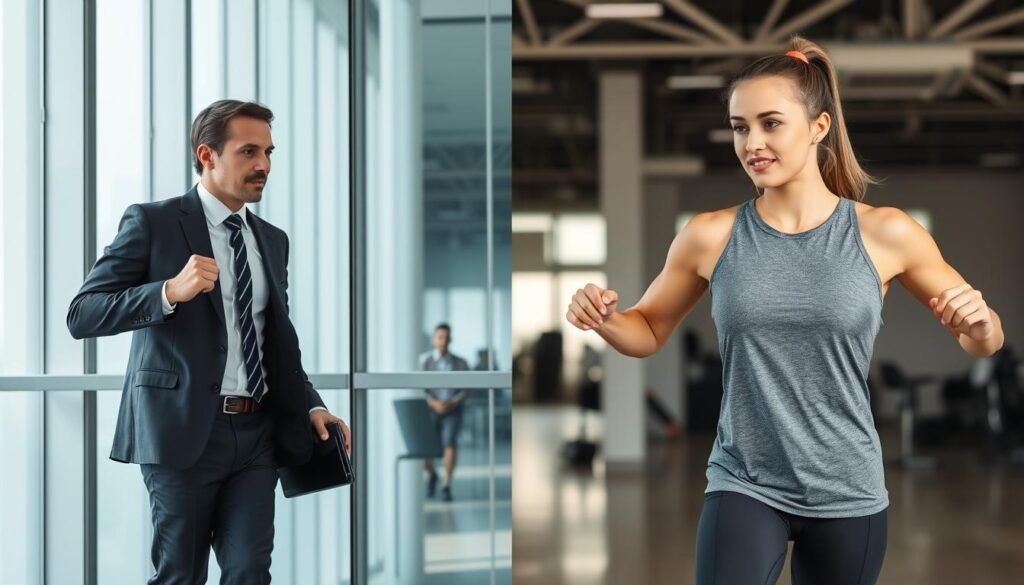 Orang sibuk melakukan latihan kekuatan dan aerobik yang seimbang