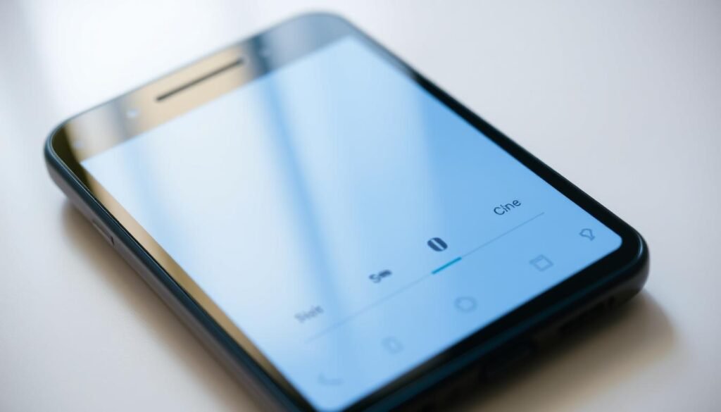 A closeup view of an Android smartphone screen displaying the color correction settings menu, with the screen in focus and the rest of the device blurred in the background. The menu interface should have a clean, minimalist design with intuitive controls for adjusting color temperature, saturation, and contrast. The lighting should be soft and natural, creating a calm, focused atmosphere. The overall composition should emphasize the simplicity and ease of use of the color correction feature, conveying a sense of visual comfort and clarity.