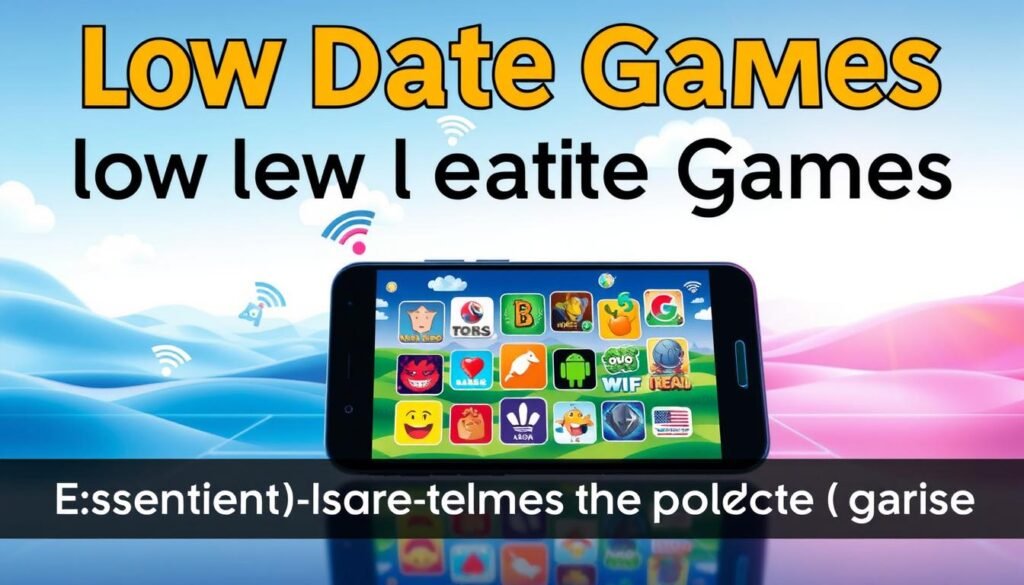 A vibrant and dynamic scene showcasing essential criteria for low-data mobile games. In the foreground, illustrate a smartphone displaying colorful, engaging game icons that represent various genres but are optimized for low data usage. The middle layer features a serene environment with abstract symbols of connectivity and efficiency, such as Wi-Fi signals and data clouds. The background showcases a contrasting tech landscape, with soft, diffused lighting emphasizing a clean and minimalistic style. The mood is upbeat and encouraging, reflecting a sense of discovery and enjoyment. Use a wide-angle perspective to create depth, capturing the essence of gaming that is both fun and resource-efficient. The image should be bright and welcoming, conveying a sense of ease in choosing mobile games that save data. A vibrant and dynamic scene showcasing essential criteria for low-data mobile games. In the foreground, illustrate a smartphone displaying colorful, engaging game icons that represent various genres but are optimized for low data usage. The middle layer features a serene environment with abstract symbols of connectivity and efficiency, such as Wi-Fi signals and data clouds. The background showcases a contrasting tech landscape, with soft, diffused lighting emphasizing a clean and minimalistic style. The mood is upbeat and encouraging, reflecting a sense of discovery and enjoyment. Use a wide-angle perspective to create depth, capturing the essence of gaming that is both fun and resource-efficient. The image should be bright and welcoming, conveying a sense of ease in choosing mobile games that save data.